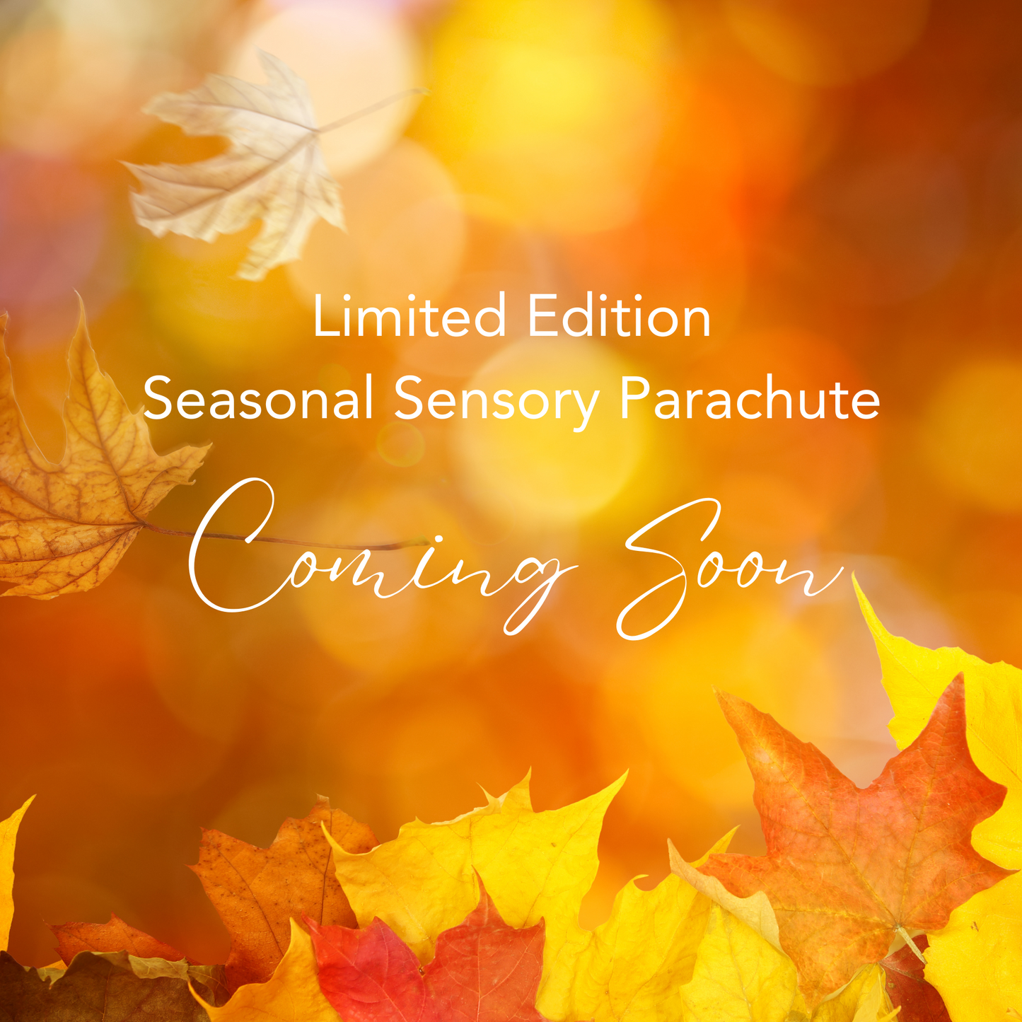 Soft autumn-themed background with warm golden, orange, and brown tones â seasonal sensory parachute for baby classes coming soon.