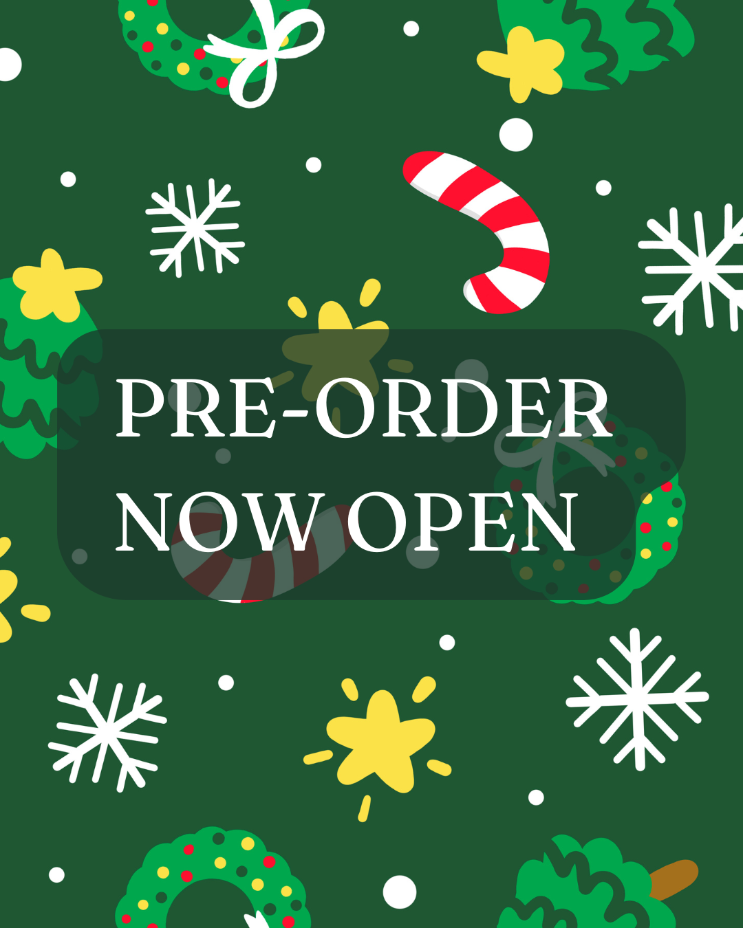 Christmas print stretchy scrunchy band fabric design — green with wreaths, candy canes, snowflakes and stars.