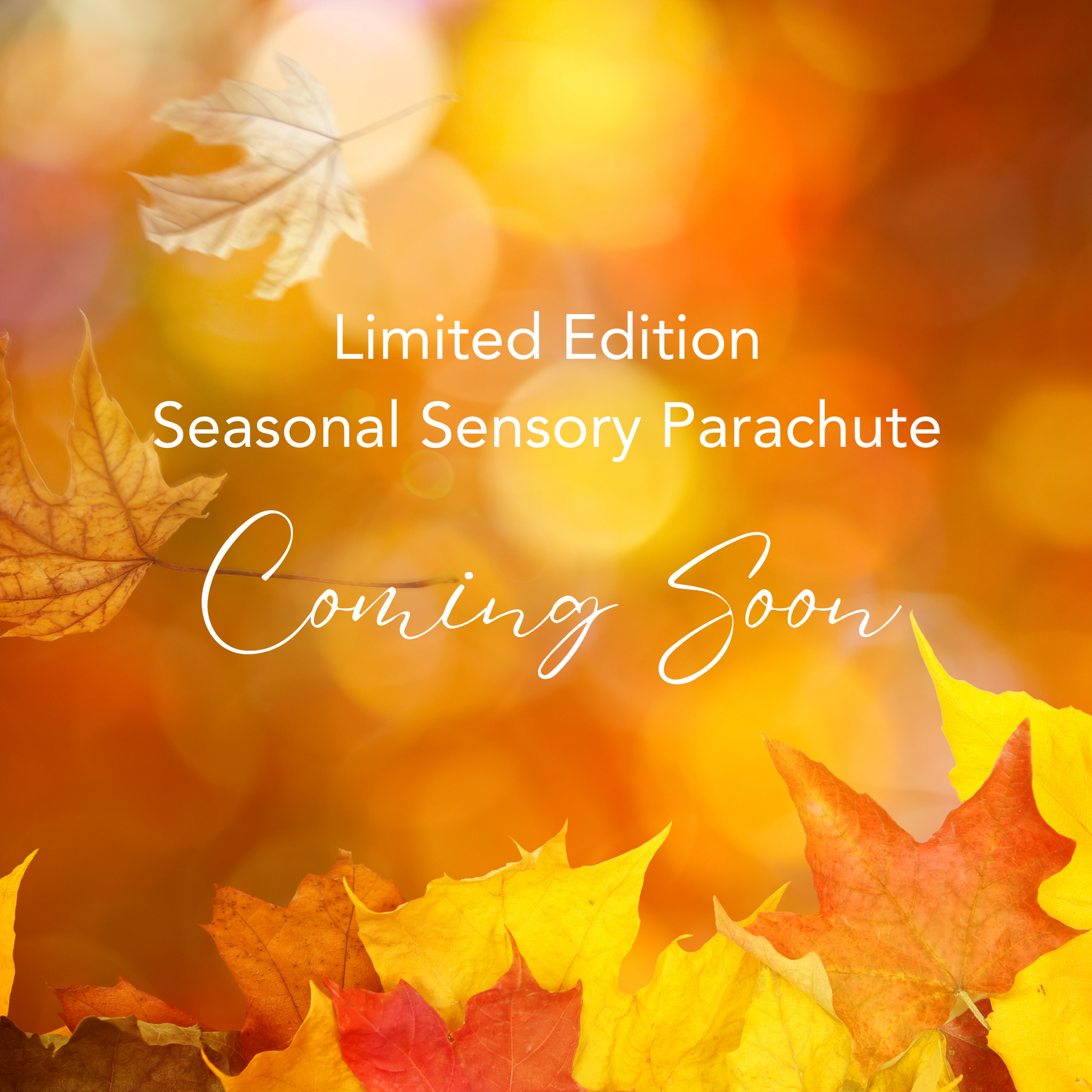 Soft autumn-themed background with warm golden, orange, and brown tones – seasonal sensory parachute for baby classes coming soon.