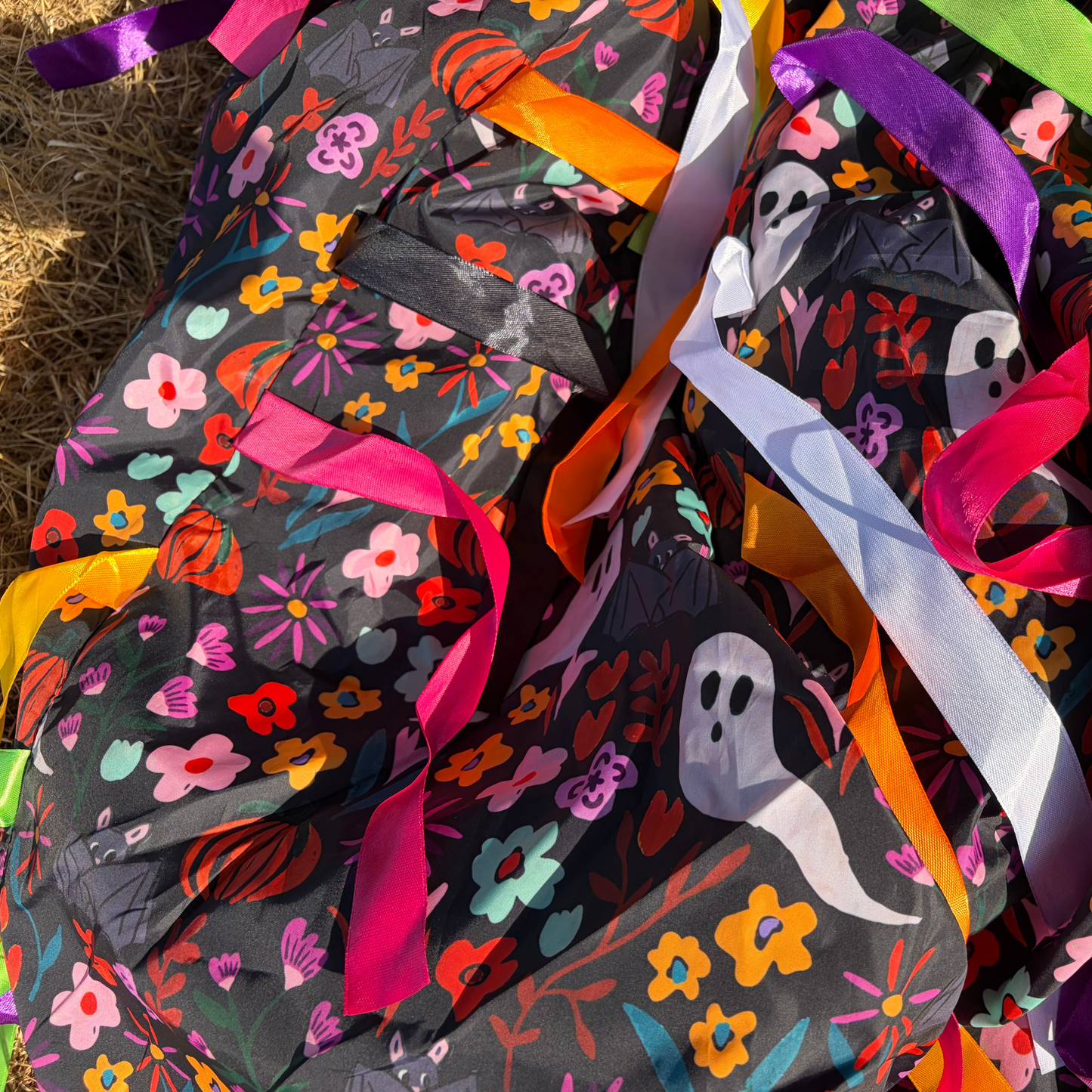 close up of midnight garden sensory parachute halloween designed for baby sensory baby classes EYFS settings 