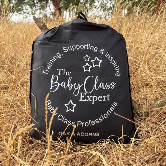 close up of the storage bag for Oaks and Acorns Sensory Parachute designed for multi sensory baby classes