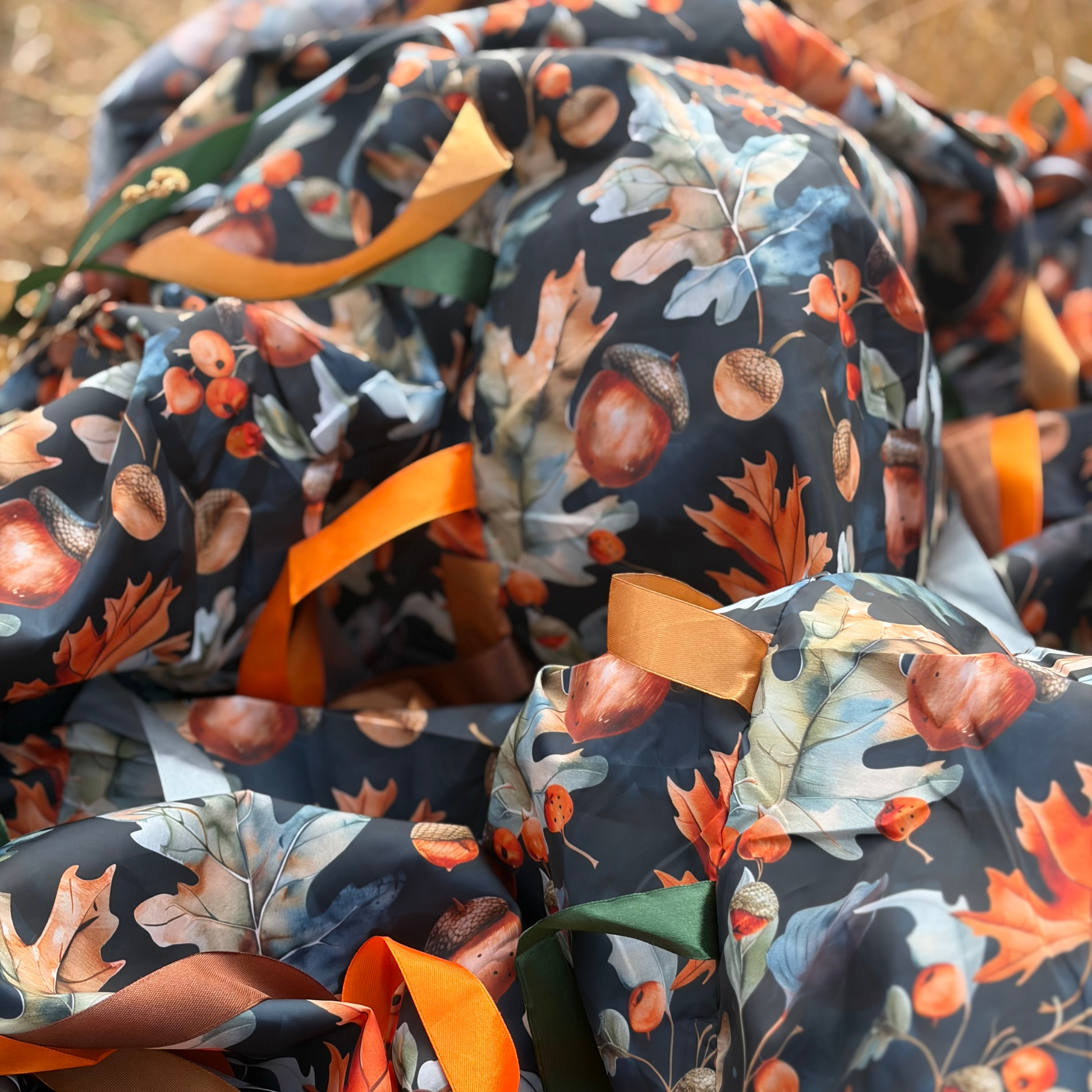 close up of the oaks and acorns sensory parachute designed for multi sensory baby classes and EYFS settings